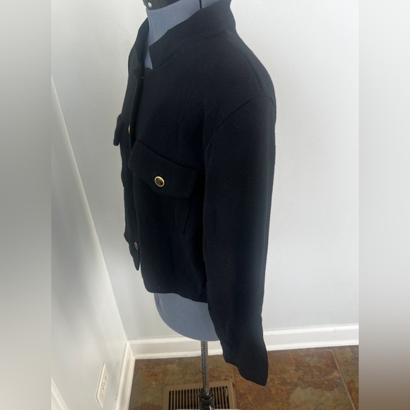 Vintage Sz L CW Clifford & Willis Black Wool Knit Mandarin Jacket Blazer Classic - Picture 14 of 16